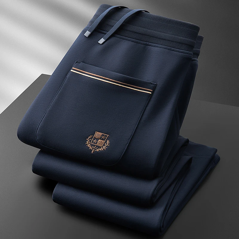 利尼科比利秋季弹力卫裤男直筒高端腰头刺绣老钱风休闲运动裤男士