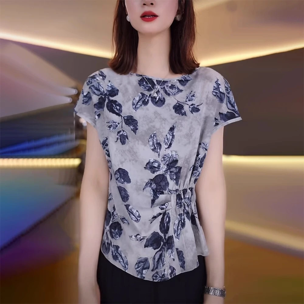 碎花短袖t恤女士2025夏季新款时尚洋气减龄显瘦收腰休闲印花上衣
