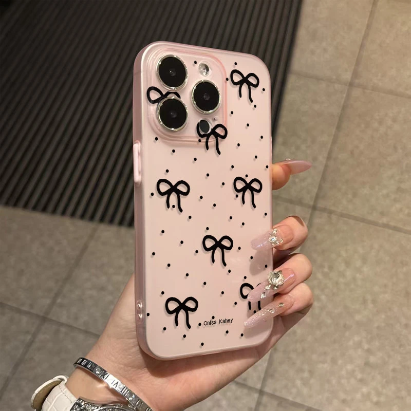 满屏波点蝴蝶结适用苹果16Pro透色iPhone15新14软套13半透12防摔