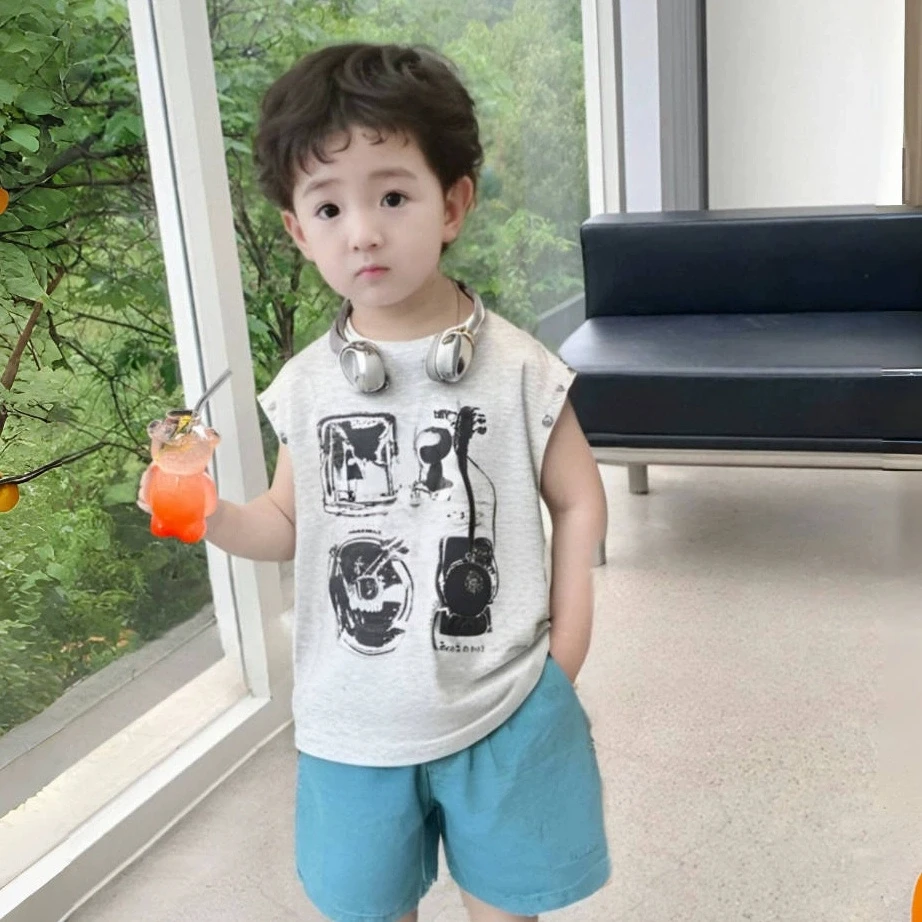 男童背心贴身纯棉宝宝印花无袖t恤儿童夏装时尚百搭夏季2025新款