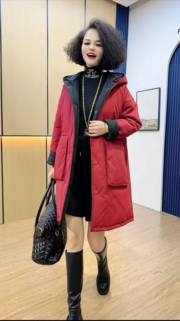 休闲二面穿连帽设计款棉服女（卡码拍小）