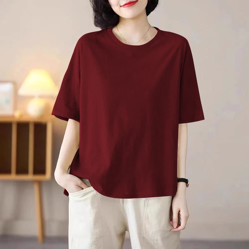 夏季重磅新款纯棉短袖t恤女中长款宽松上衣ins显瘦大码打底衫潮
