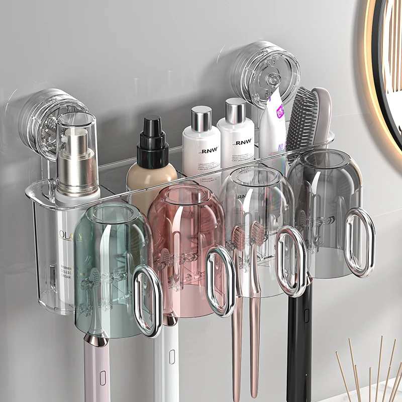 美简吸盘牙刷置物架壁挂式漱口杯新款刷牙杯卫生间免打孔牙刷架子