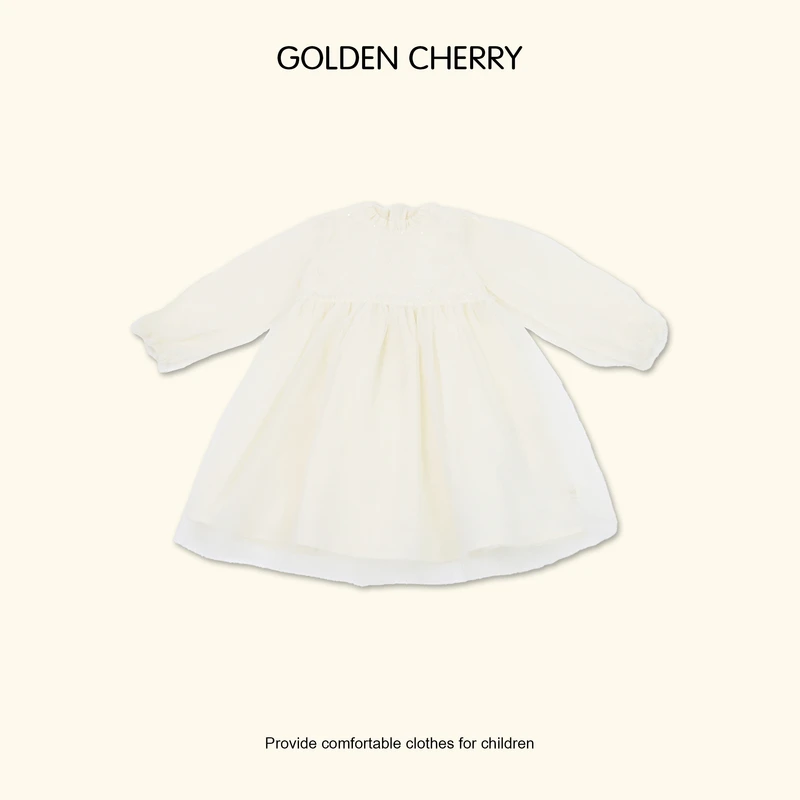 【Golden cherry】女童白色高级亮片泡泡袖洋气连衣裙JYT1095