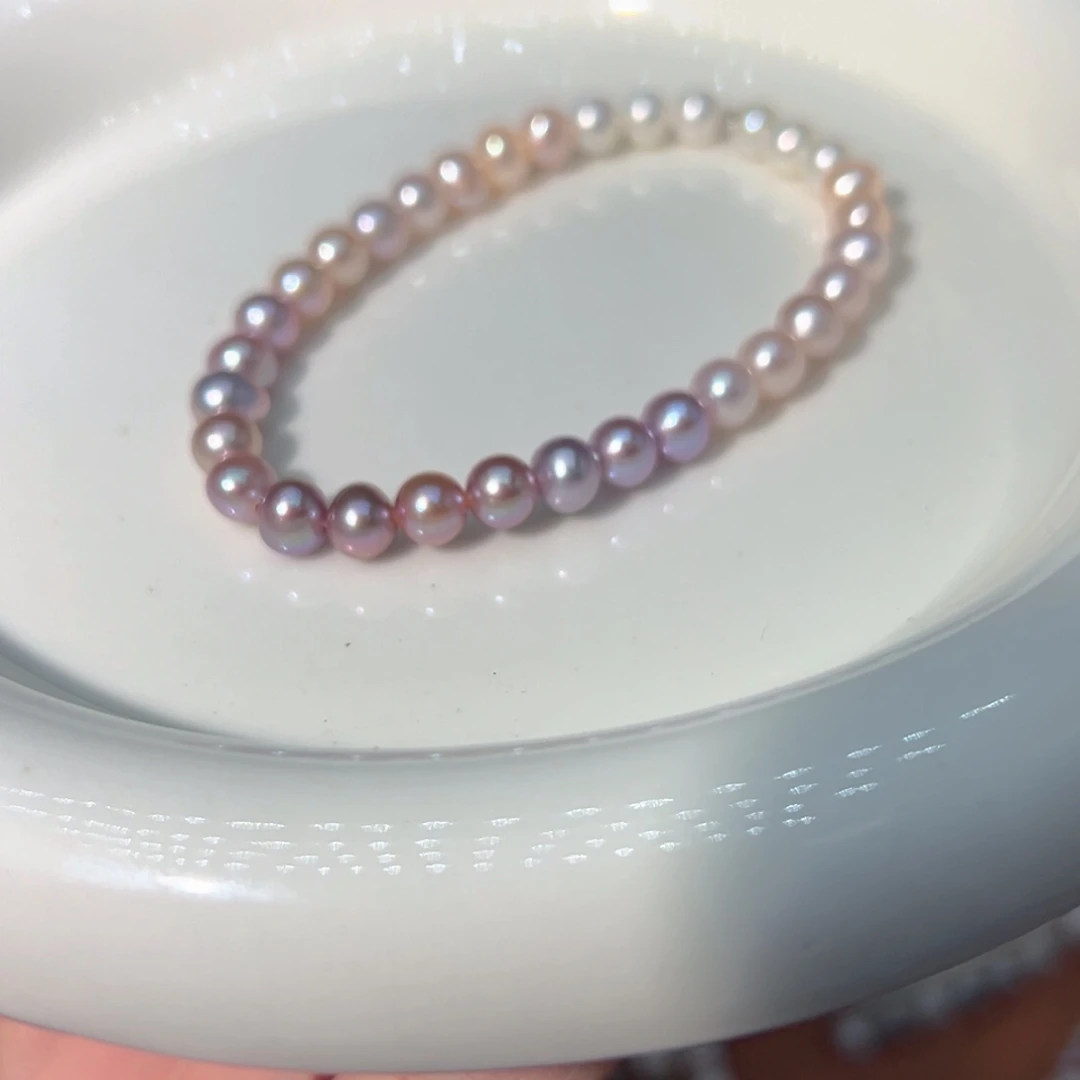 ****银S925镶嵌淡水珍珠5.5左右近圆极光天然珍珠