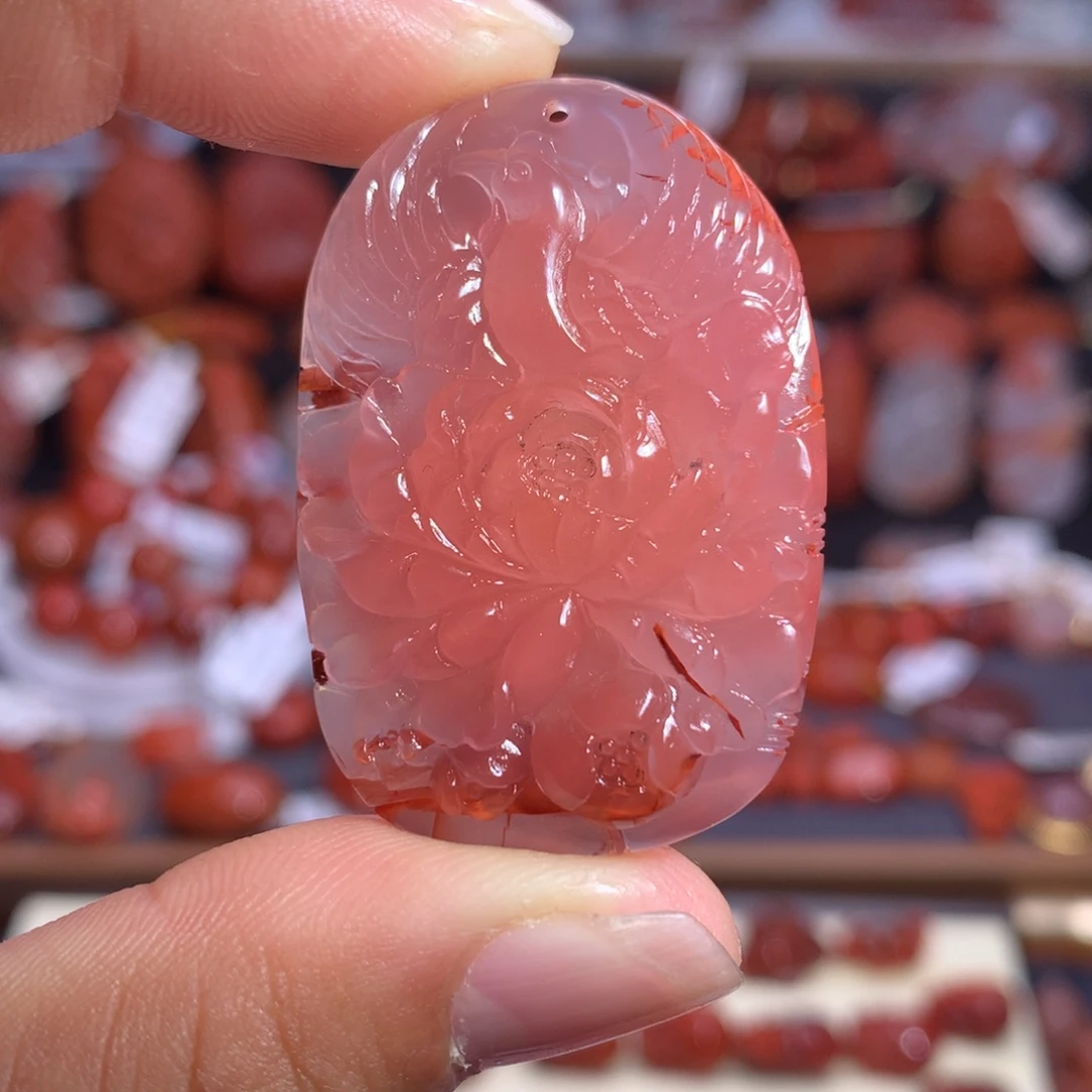 南红玛瑙未镶嵌珠宝半成品凤凰牡丹花吊坠