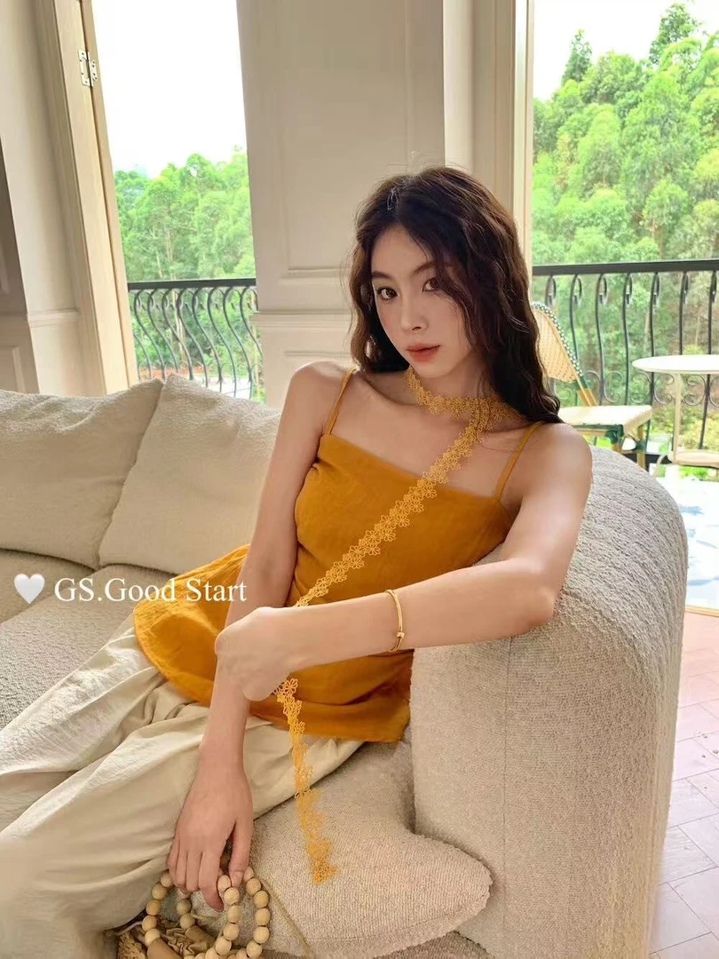 夏季气质简约收腰多色配飘带吊带背心女款