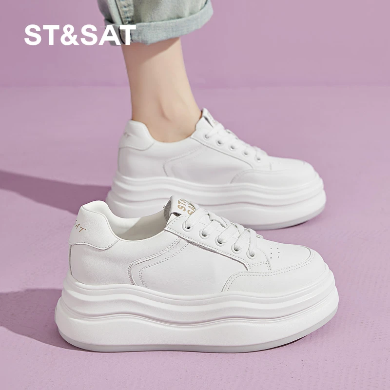 星期六2025春季新款休闲厚底板鞋女小白鞋百搭时尚松糕鞋学院风