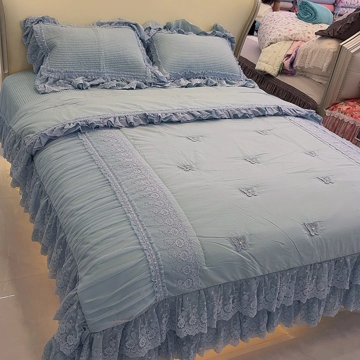 聚酯纤维浪漫满屋四件套蓝色