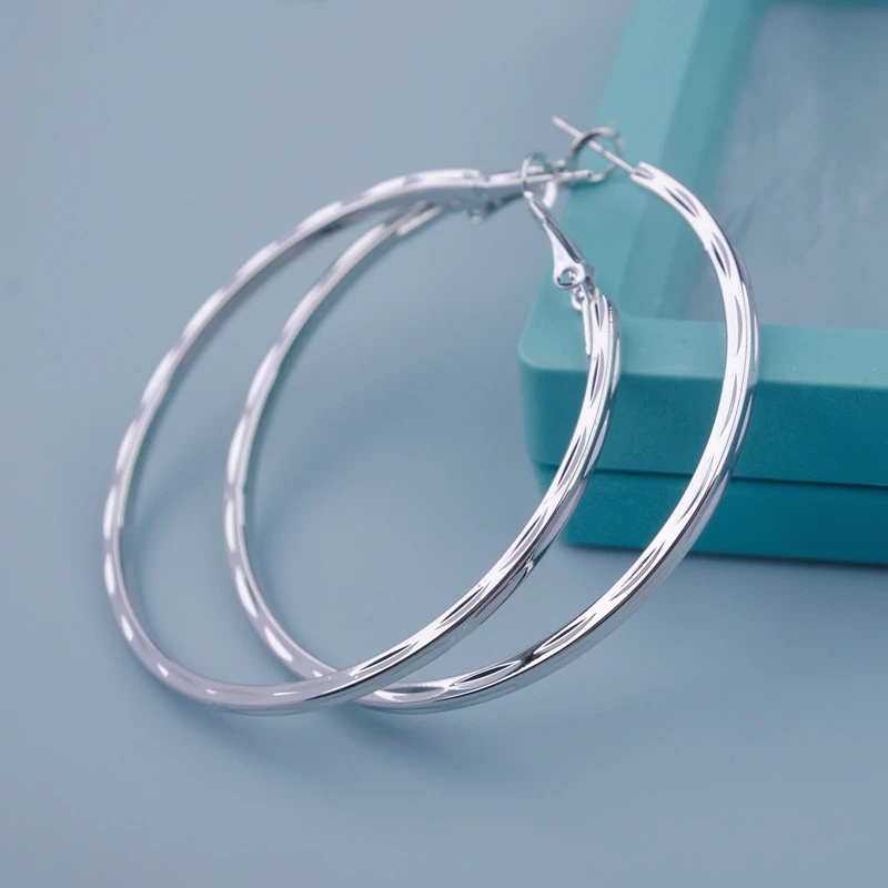 925银耳饰 s925银针三面花边耳圈质感显瘦气质耳环网红2025新款