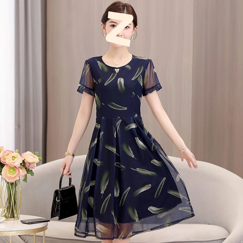 遮肉透气显瘦中长款网纱连衣裙夏季时尚清凉百搭中年妈妈装裙子