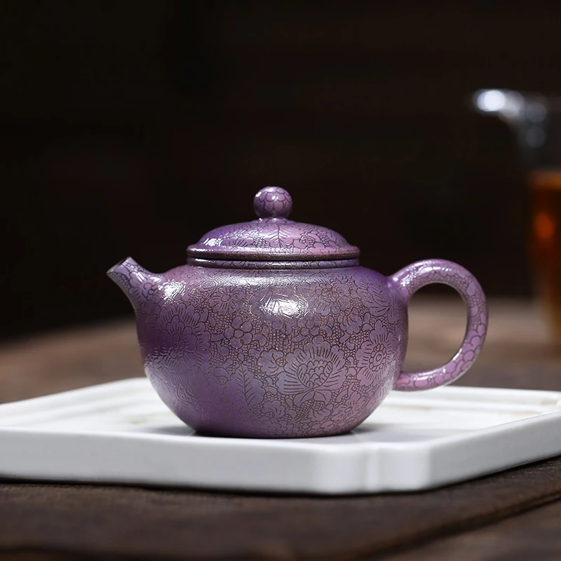 大吉羊柴烧 宜兴紫砂壶茶壶 原矿本山绿泥扒花圆珠160ml庄勤英