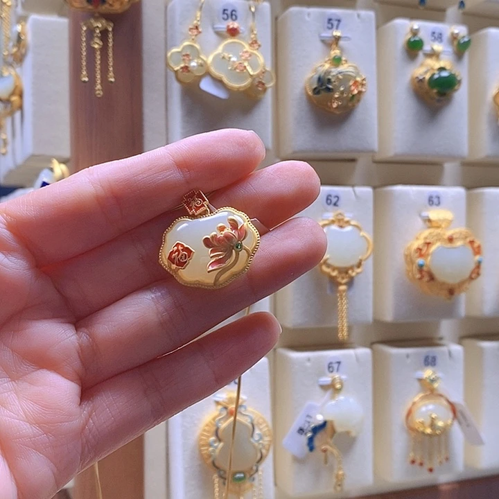 和田玉颈饰银S925镶嵌