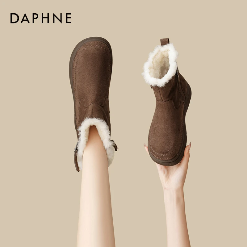 达芙妮复古加绒加厚雪地靴女款2025新款冬季女鞋防滑保暖厚底棉鞋