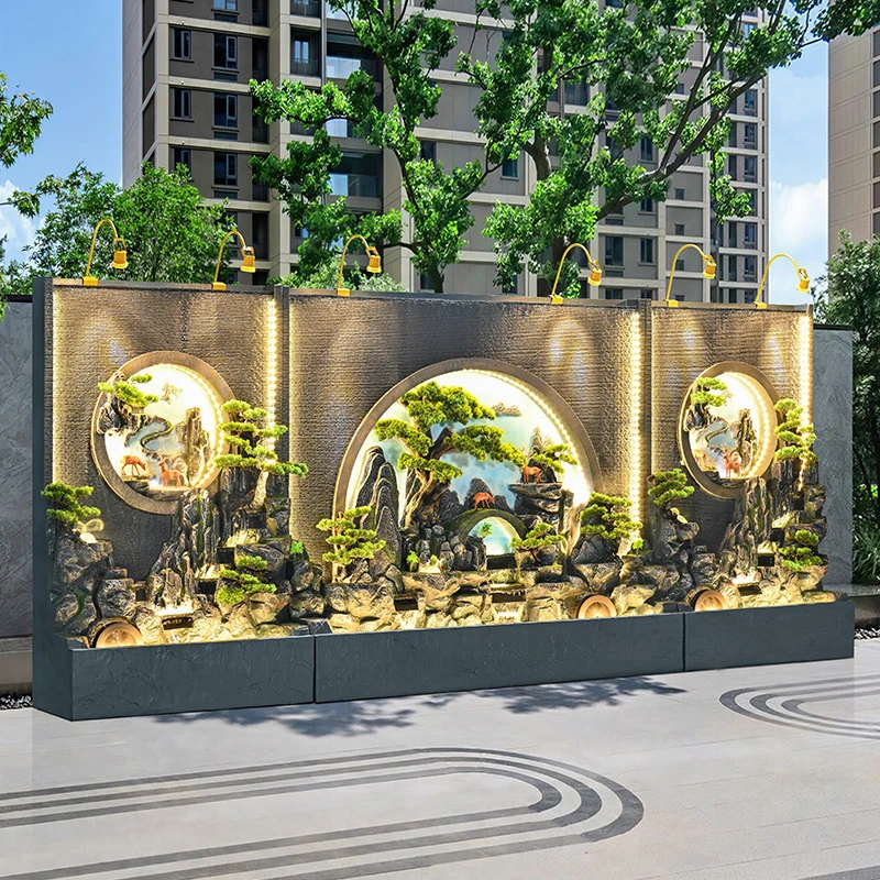 水幕墙流水屏风公司玄关隔断室内外庭院鱼池假山瀑布喷泉景观摆件