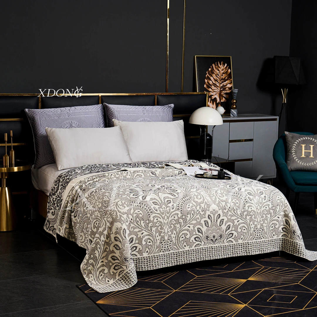 XDONGY（冬云家纺）高定230*250 亲肤柔软 意缘风情灰 四季床盖毯