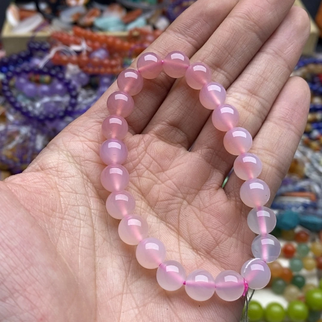 玛瑙/玉髓未镶嵌珠宝半成品一条天然8.8mm水蜜桃盐源渐变