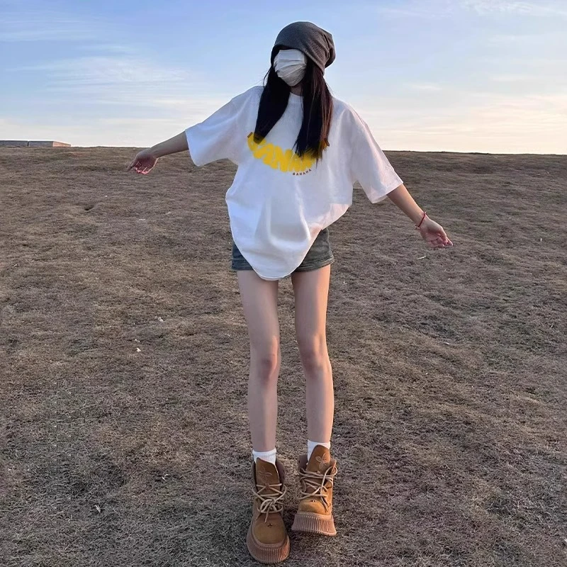 100%纯棉大码短袖T恤夏季女装百搭时尚基础大众圆领印花半袖上衣