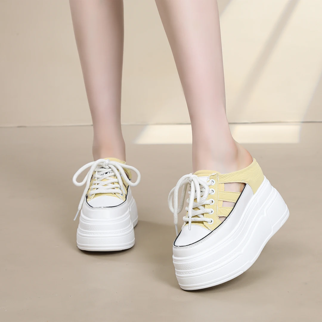 增高10cm罗马凉拖鞋夏季镂空透气厚底松糕懒人一脚蹬坡跟包头半拖