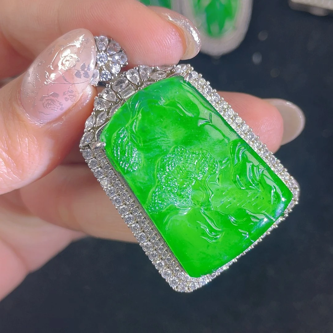 翡翠吊坠(不含链)银S925镶嵌