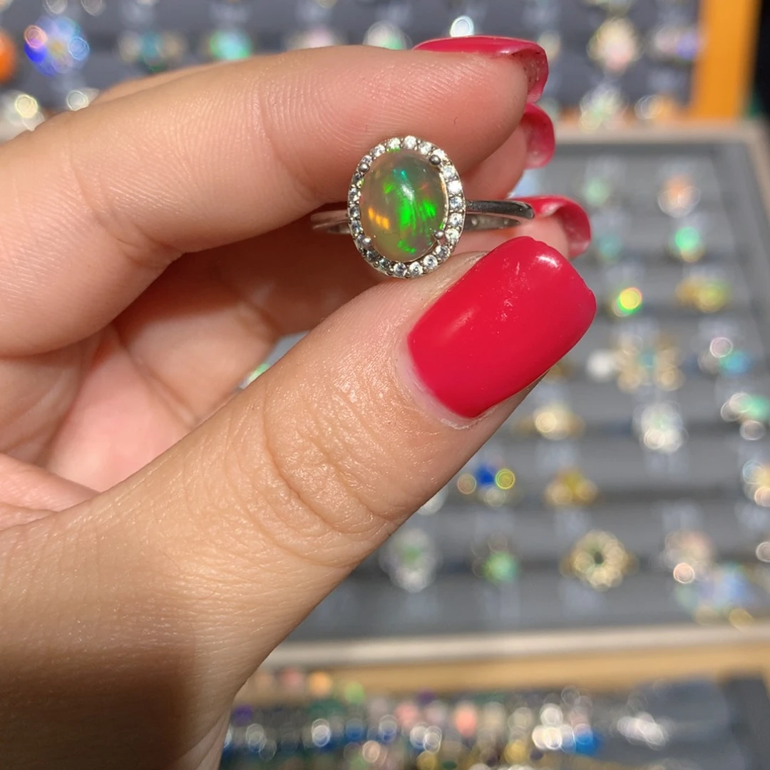 银S925镶嵌欧泊欧泊戒指l