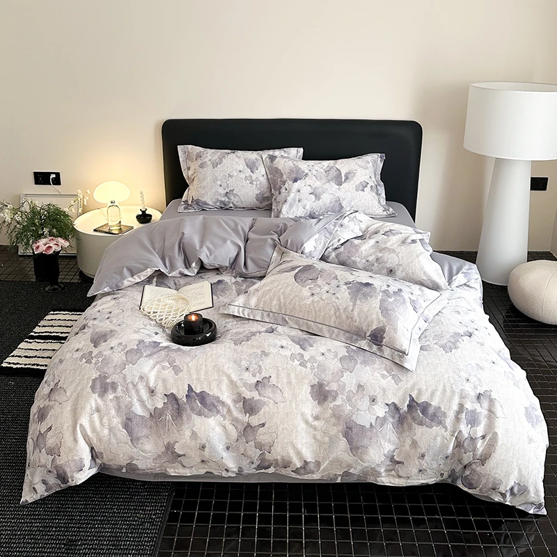 60支纯棉四件套全棉贡缎数码印花四季通用床单被罩床笠款裸睡南通