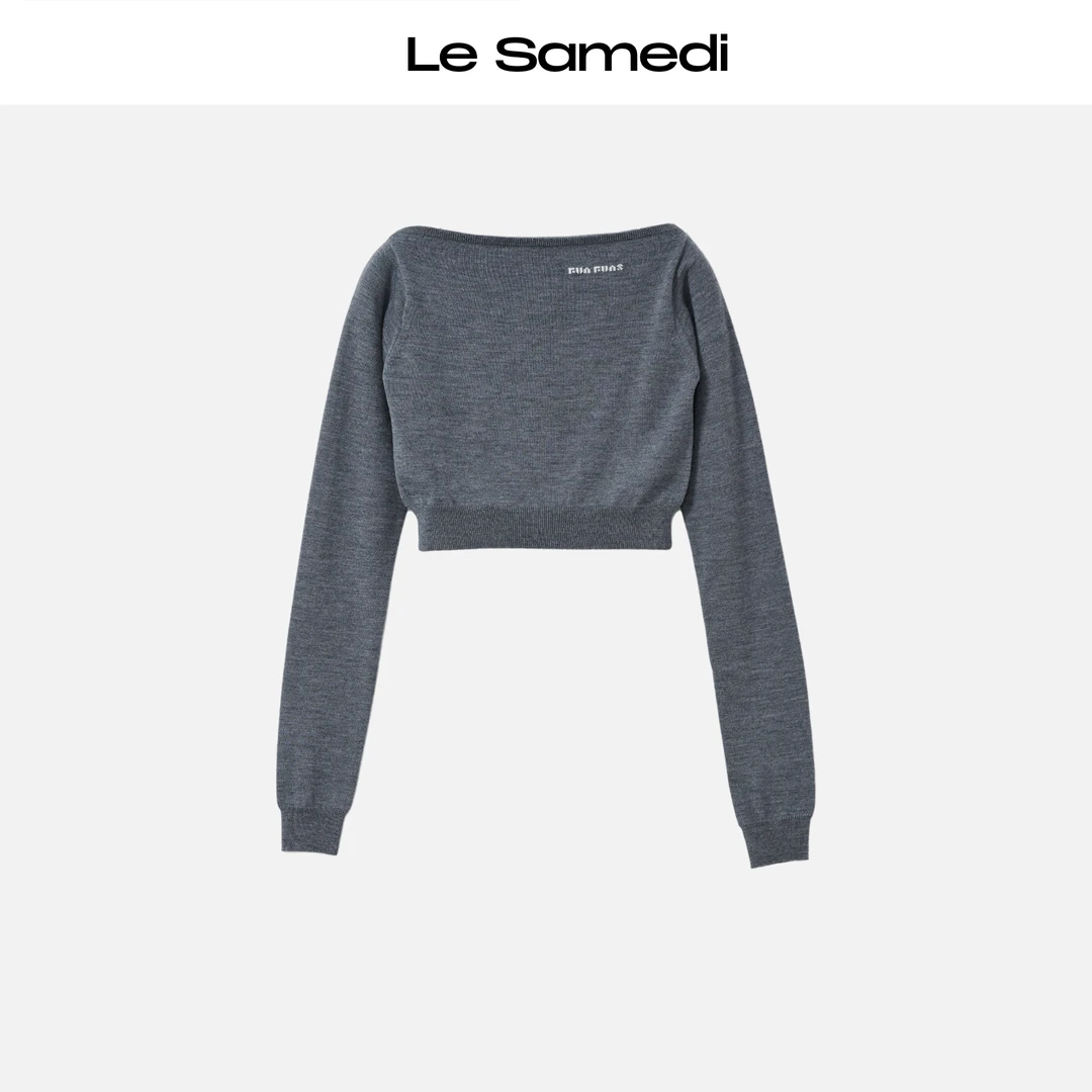 Le Samedi洛杉矶学妹 亚裔酷辣风 斜肩荃毛针织衫