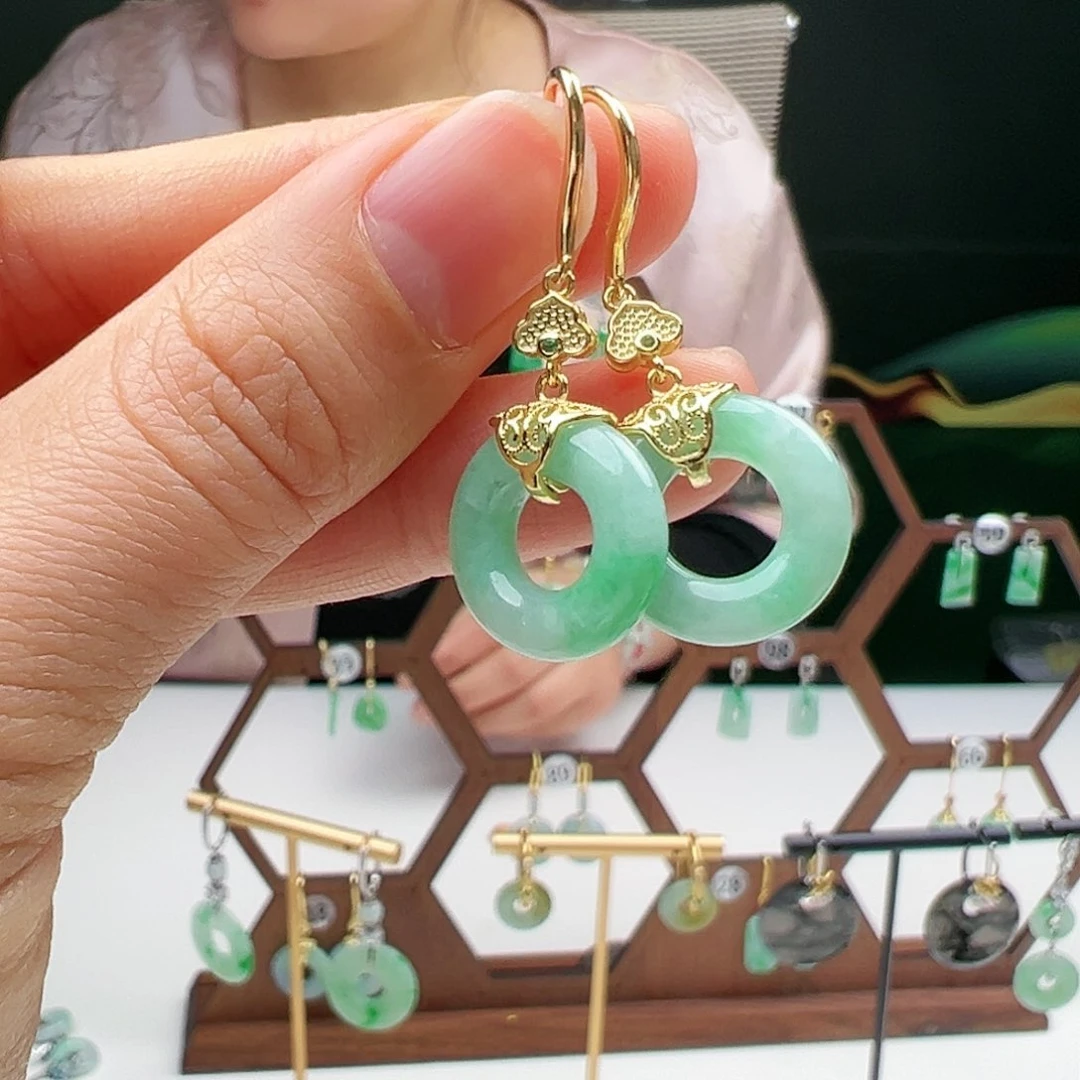 翡翠耳饰银S925镶嵌天然翡翠