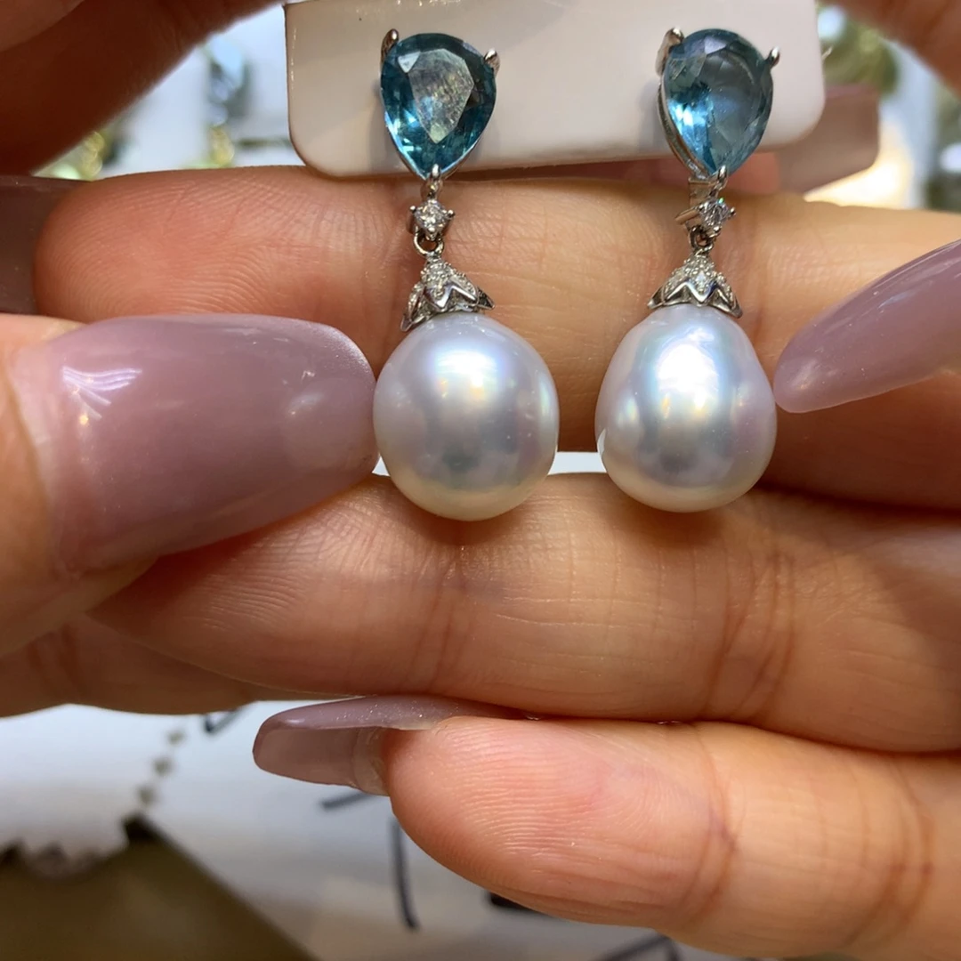 银S925镶嵌耳饰海水珍珠