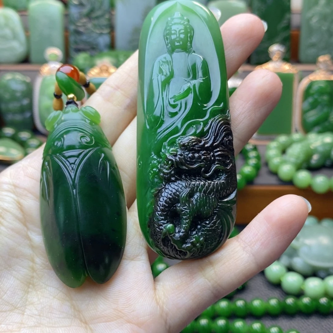 颈饰未镶嵌和田玉（碧玉）发***灋观音和蝉