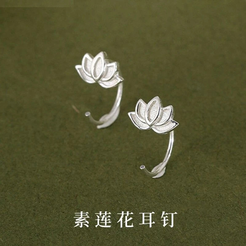 足银耳饰 999纯银莲花耳钩男女小众设计感耳环森系养耳洞免摘饰品