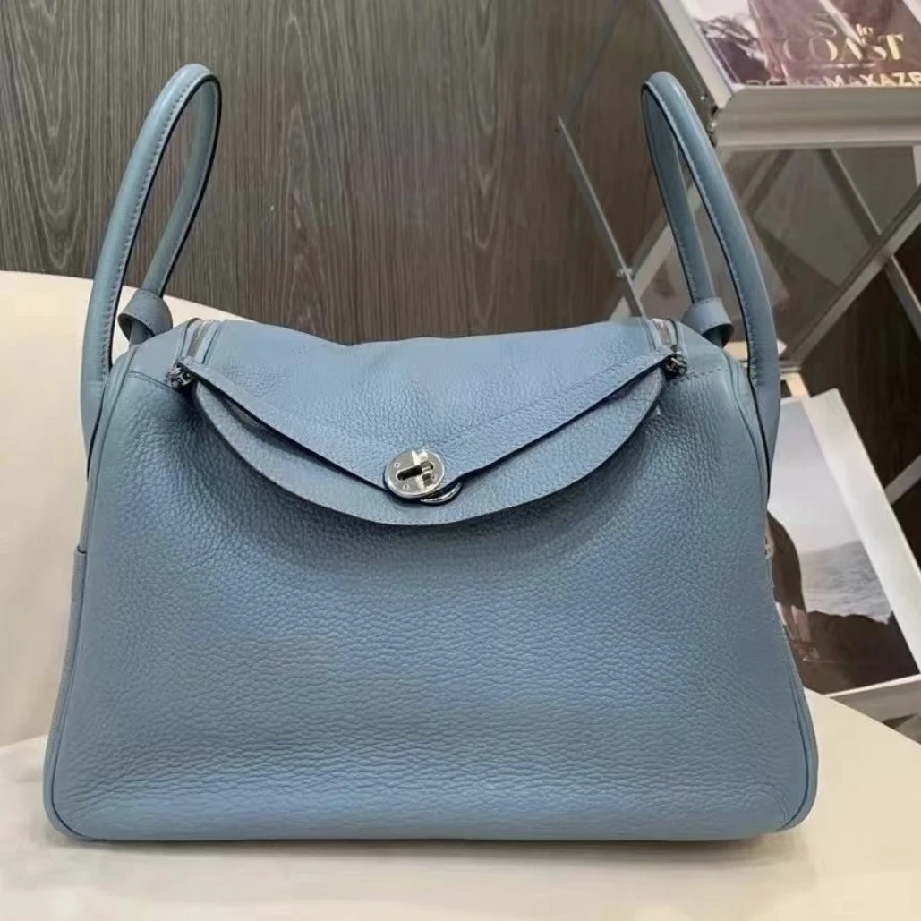 95新 Hermes/爱马仕 【老于】lindy34雾霾蓝银扣tc皮M单肩包