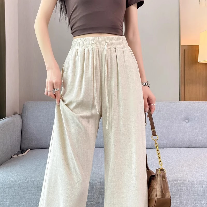 亚麻裤子女夏季薄款阔腿裤2025夏季新款长裤直筒女裤棉麻休闲裤