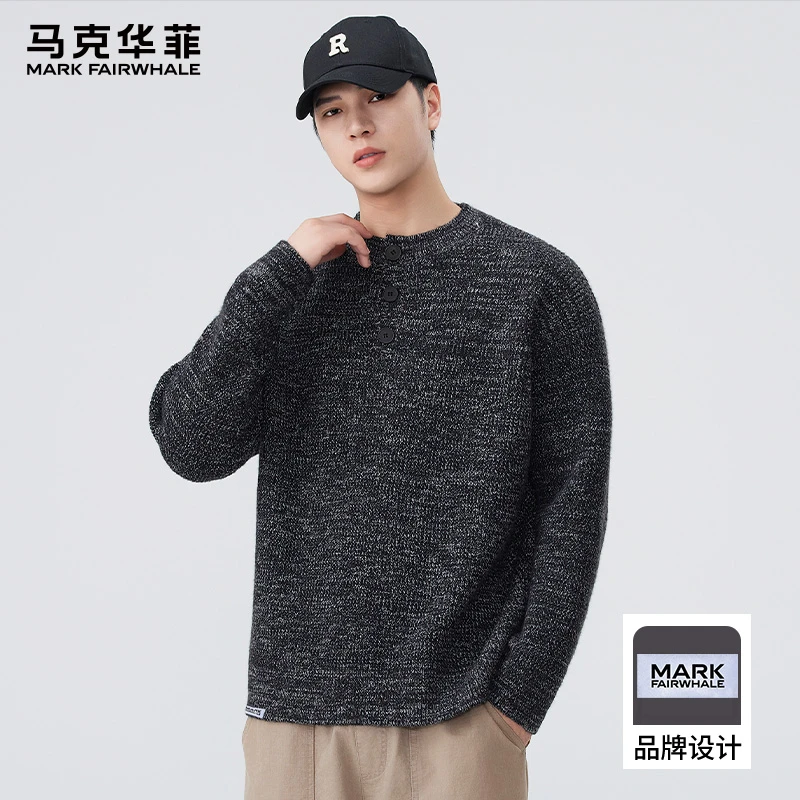 马克华菲针织衫男士春秋2025新款潮牌复古慵懒风痞帅宽松圆领上衣