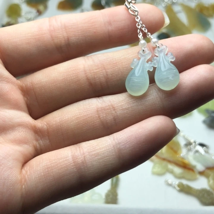 蛇纹石玉耳饰银S925镶嵌?****、