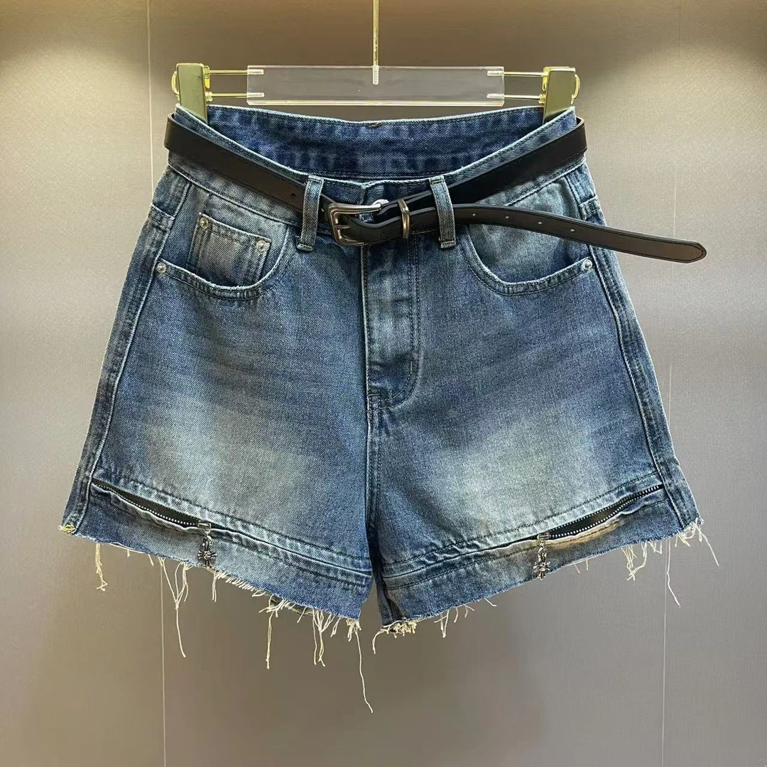 【NN+】金属十字架拉链百搭休闲宽松牛仔 短裤