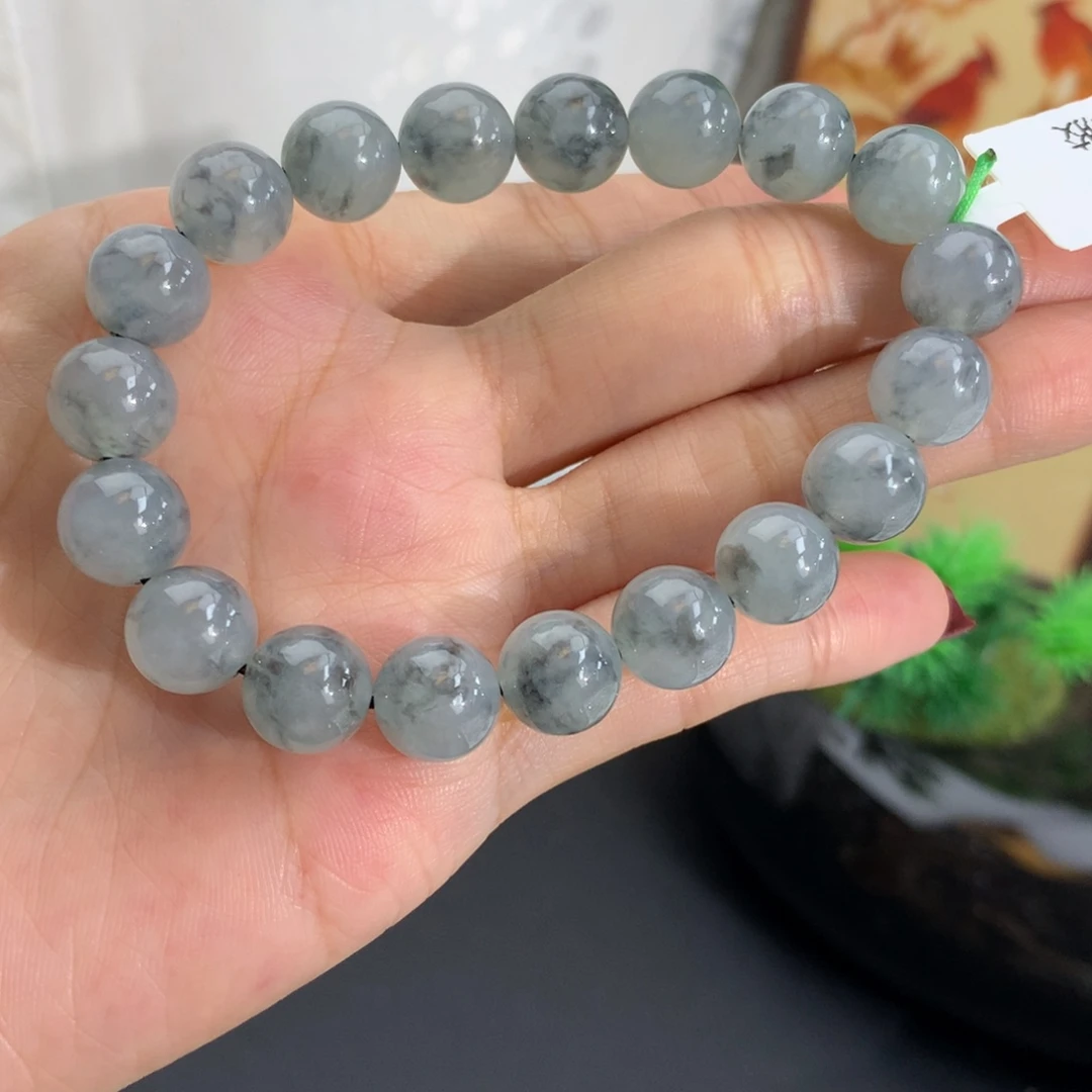 翡翠未镶嵌手串卡9.8胶润水墨画手串