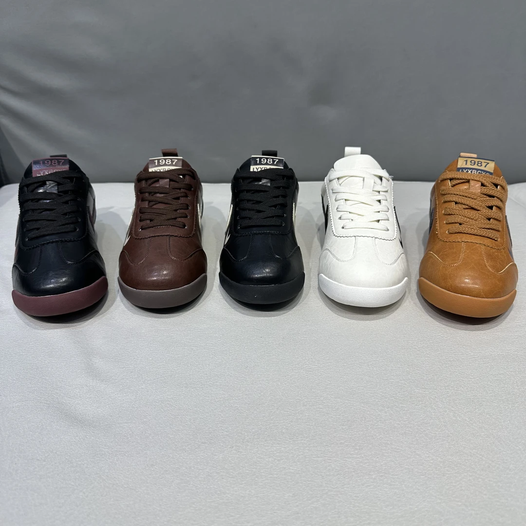 2025四季新款低帮系带皮面舒适软底板鞋防滑轻奢潮流百搭休闲男鞋