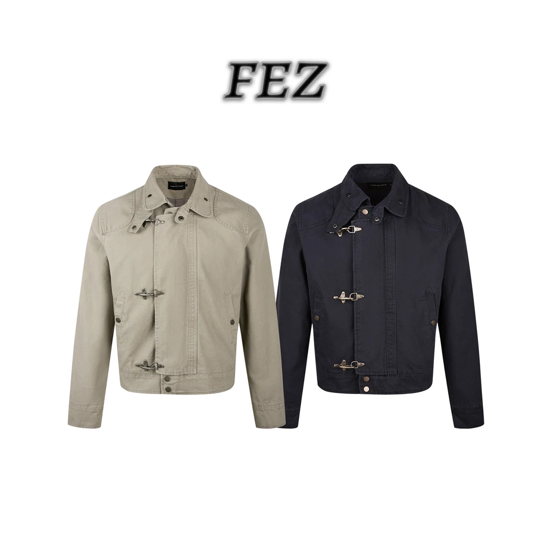 FEZ长袖做旧中性风春季拼接短款夹克秋季排扣户外秋冬