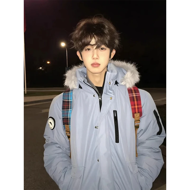 高级感户外毛领可拆卸连帽冲锋衣工装棉服男冬季保暖加厚棉衣外套