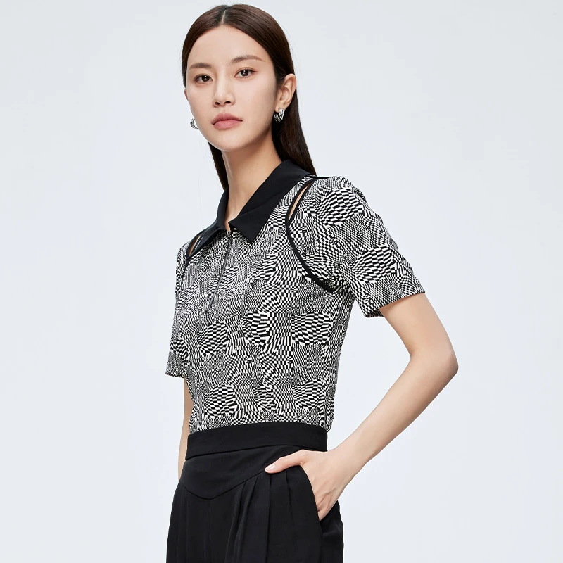 POLO领短袖T恤女时尚简约套头上衣152S1093