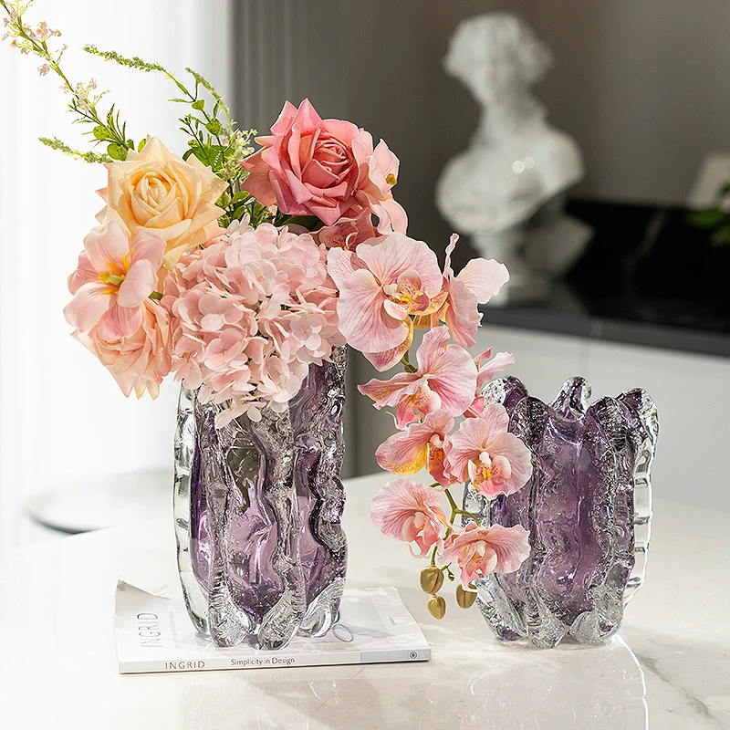 bofan/柏梵烟紫色气泡琉璃花瓶现代轻奢创意客厅玄关装饰家居摆件