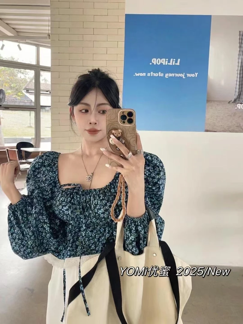 （大發）春季新款韩系娃娃衫碎花泡泡袖上衣