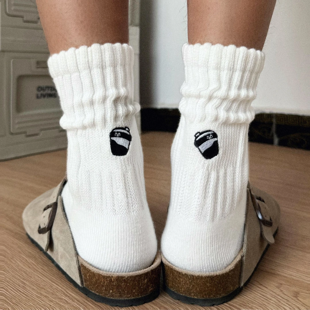 DEERHORNS春秋日系咖啡杯毛巾底运动袜Cityboy情侣加厚中筒袜男