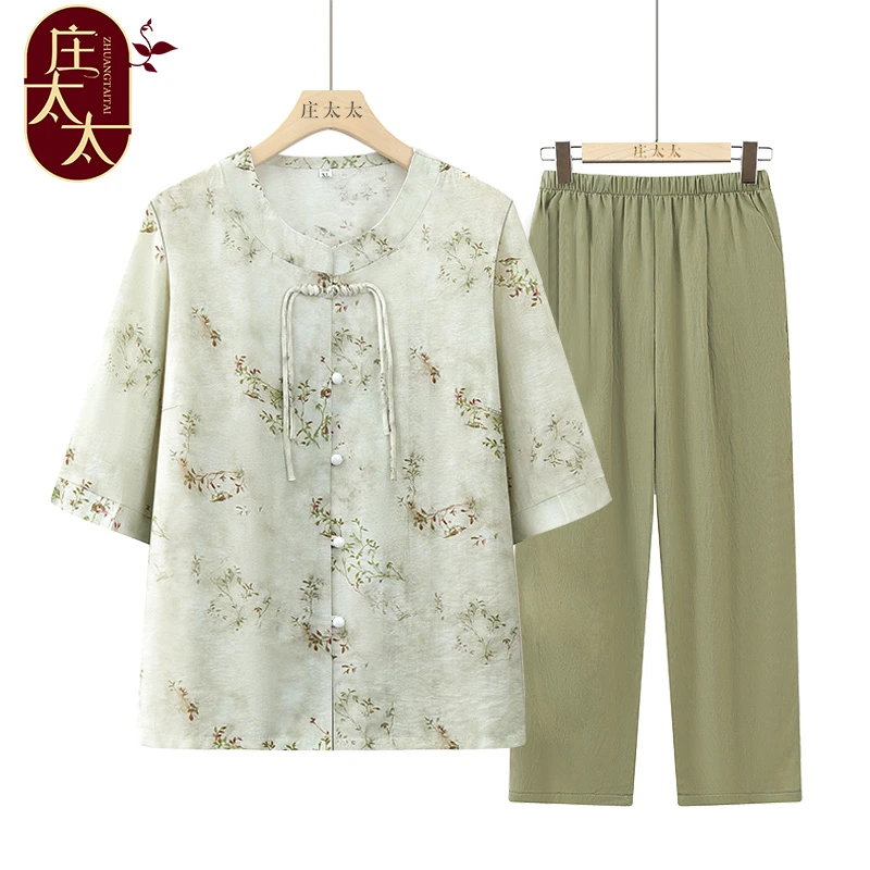 老年人夏装奶奶中袖衬衫女2025年夏季妈妈衬衣老太太宽松显瘦衣服