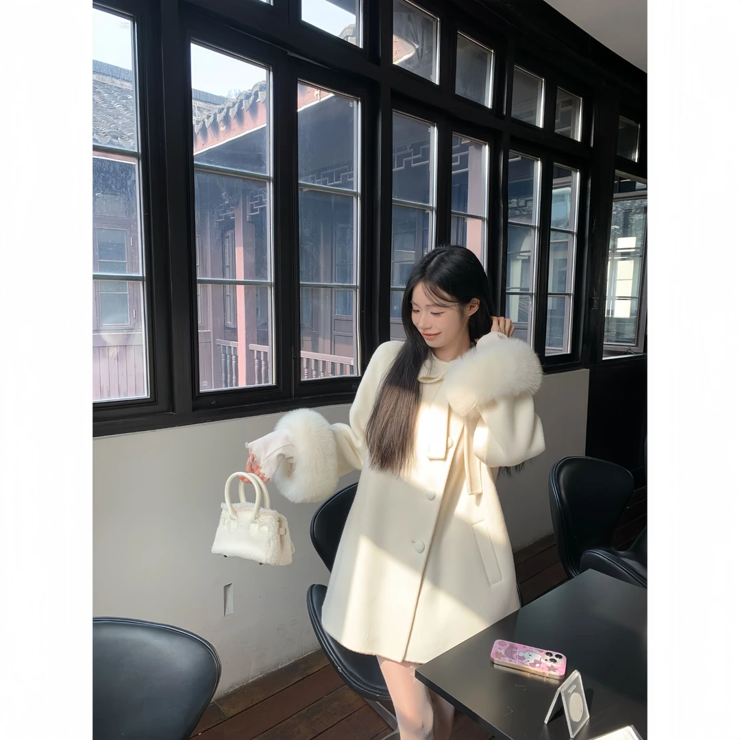 【90白鸭绒】巴黎画报UM家2024冬新款小个子气质羽绒服毛呢子大衣女