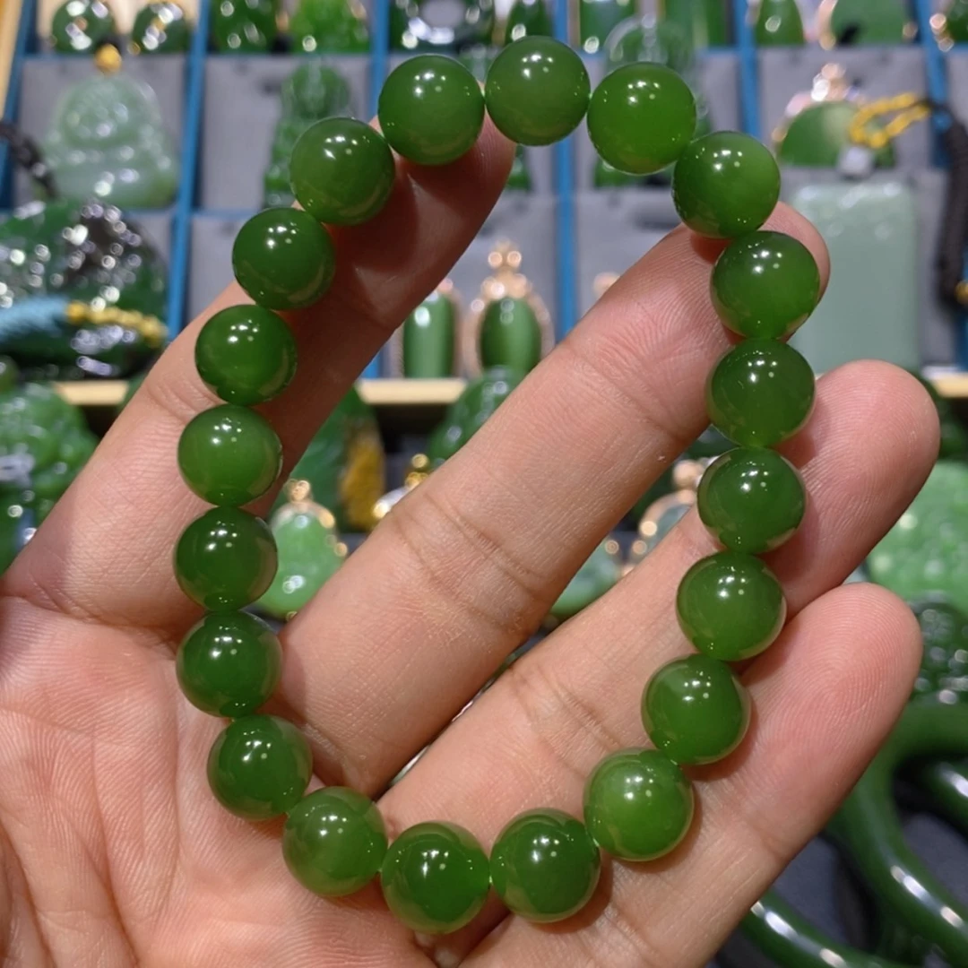 【闪购商品】和田玉吊坠(不含链)未镶嵌冰底辣阳绿手串 10
