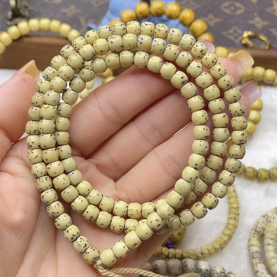 星月菩提吊坠石玉料古瓷白直切鼓108卡6