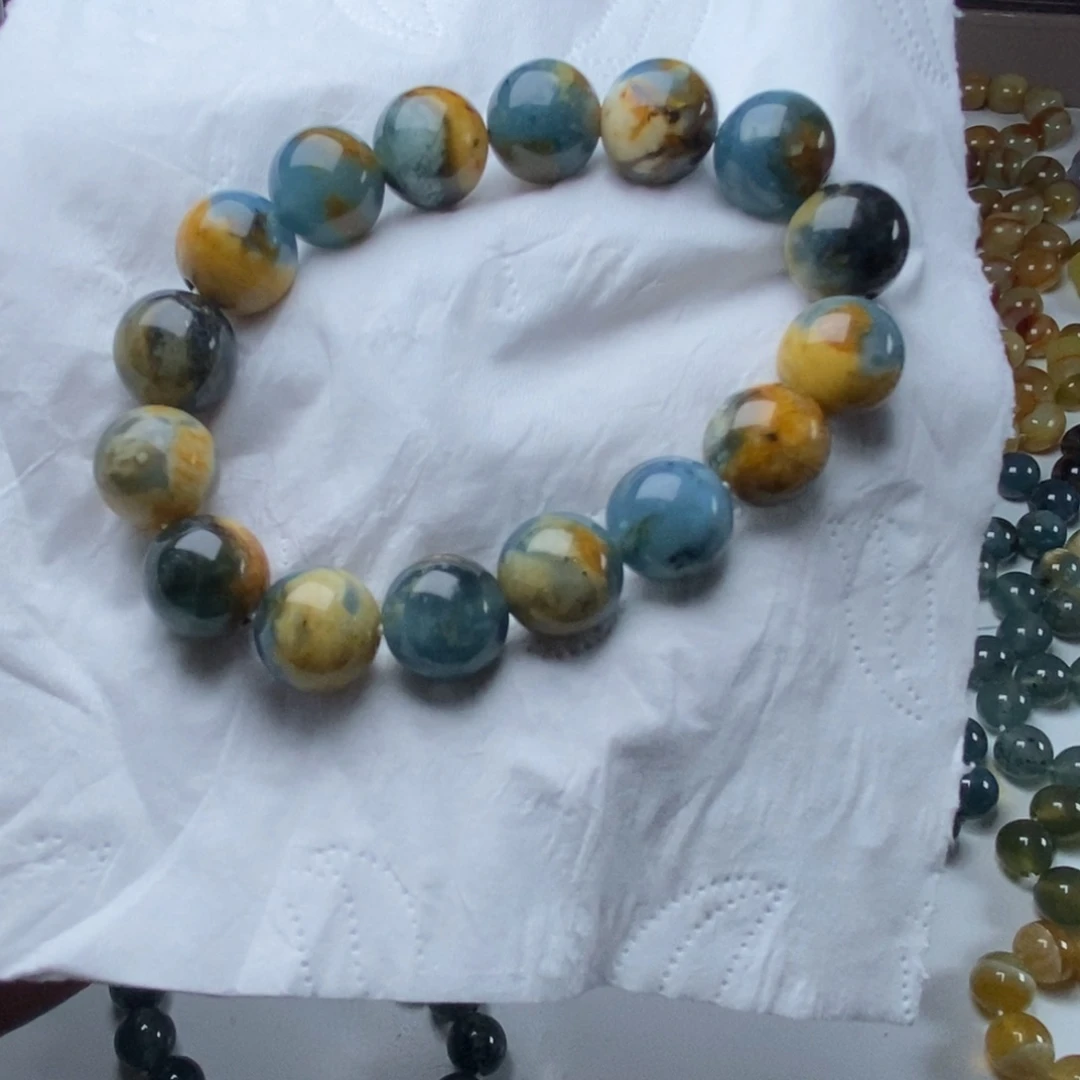 岫玉未镶嵌纯天然岫玉花玉无科技直播间精品花玉地球蓝卡13手串