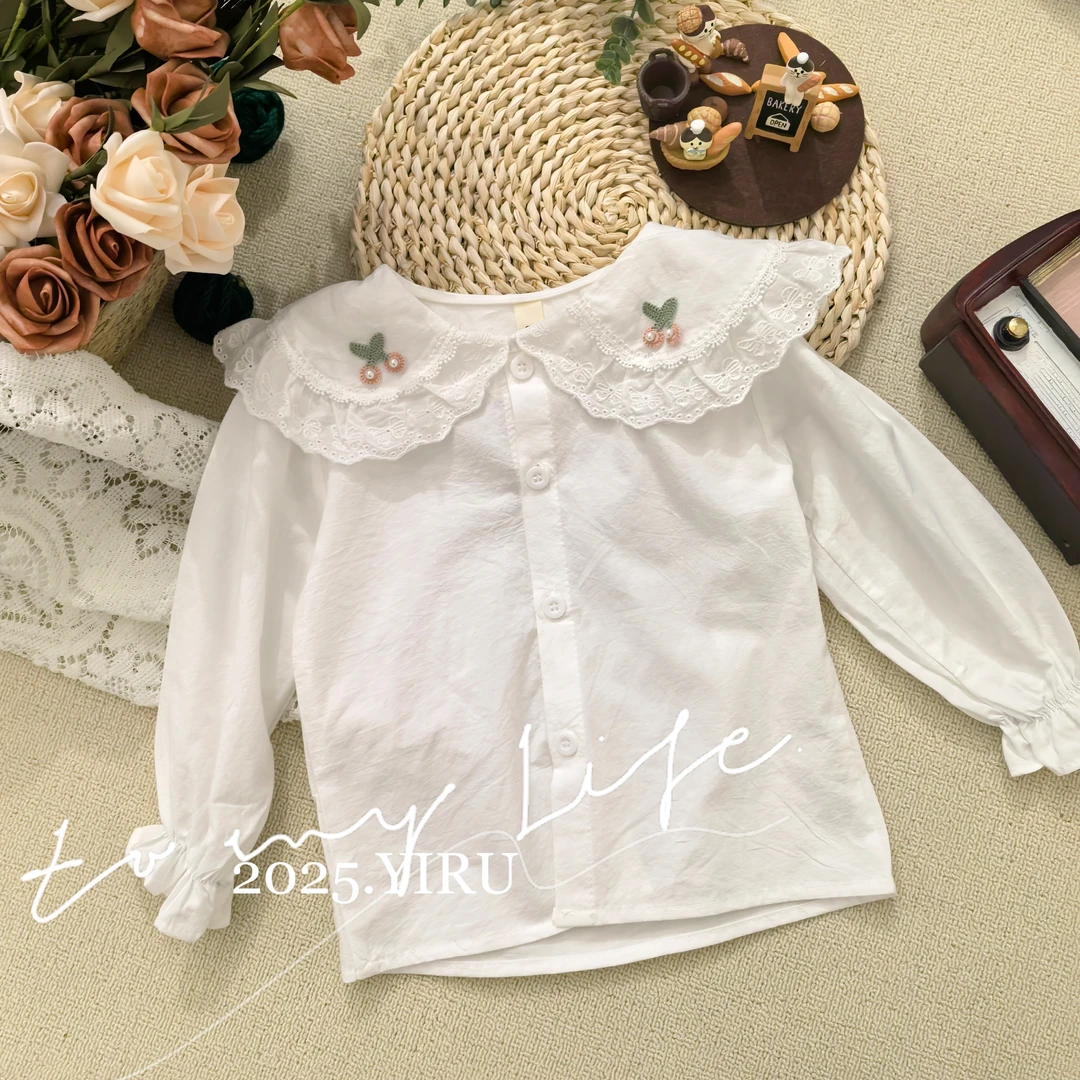 番茄家*2025春季新款女童甜美风衬衫纯棉衬衫D-W16